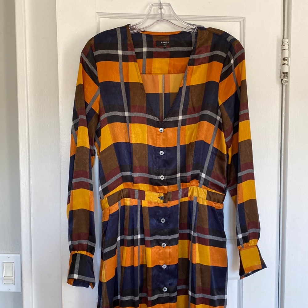 FRNCH Silky Plaid Maxi Dress